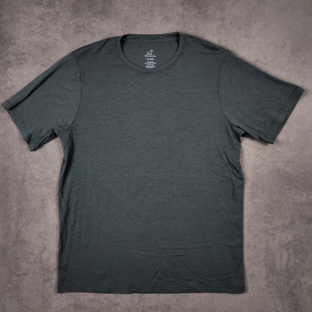 Woolx Shirt Mens XL Gray Micro Stripe Merino Wool Blend Short Sleeve Base Layer